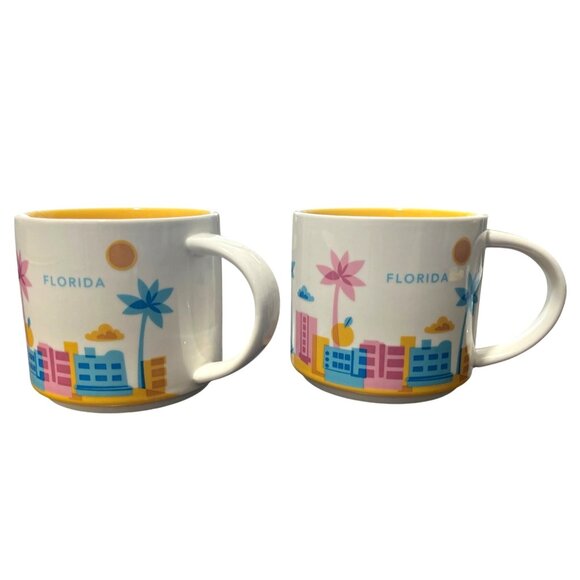 Starbucks You Are Here Collection Florida Set of 2 Ceramic Mugs 14 Oz - Picture 1 of 5